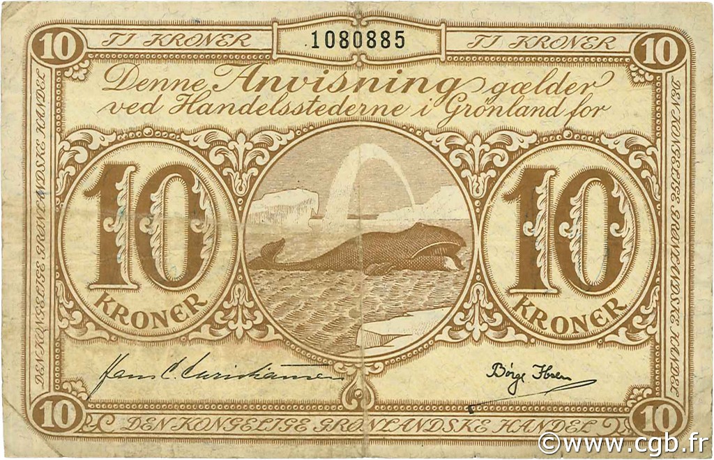 10 Kroner GROENLANDIA  1953 P.19b BC+