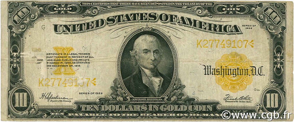 10 Dollars VEREINIGTE STAATEN VON AMERIKA  1922 P.274 S