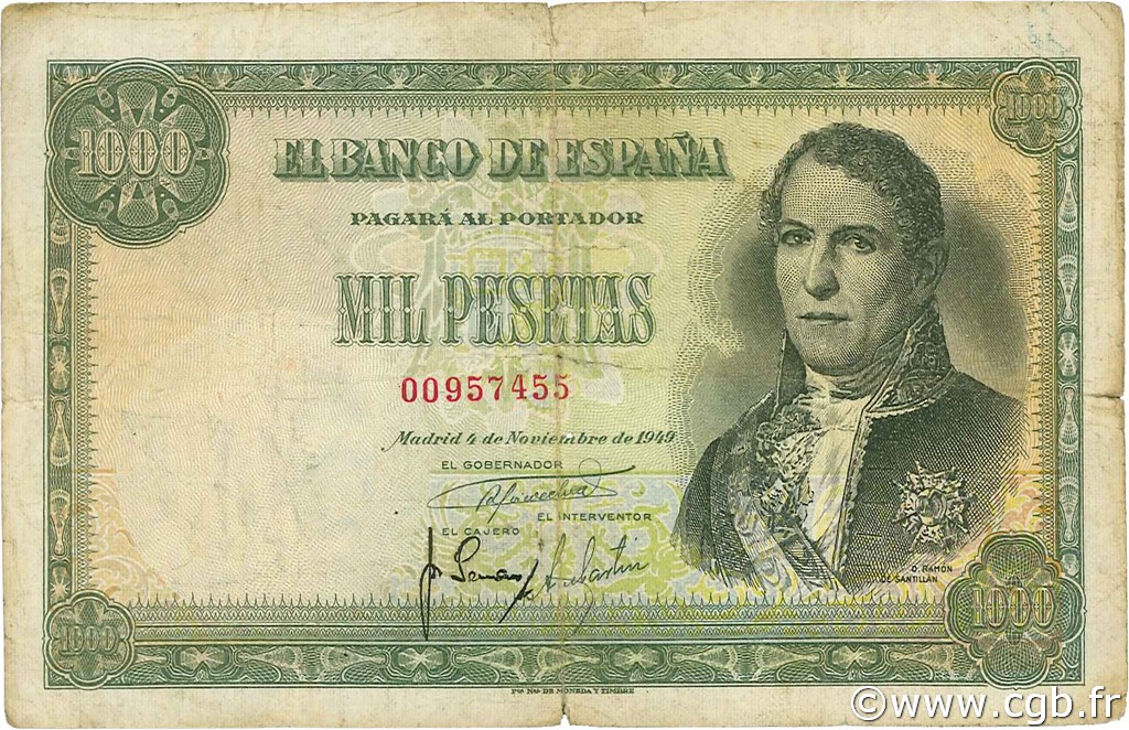 1000 Pesetas SPAIN  1949 P.138 F