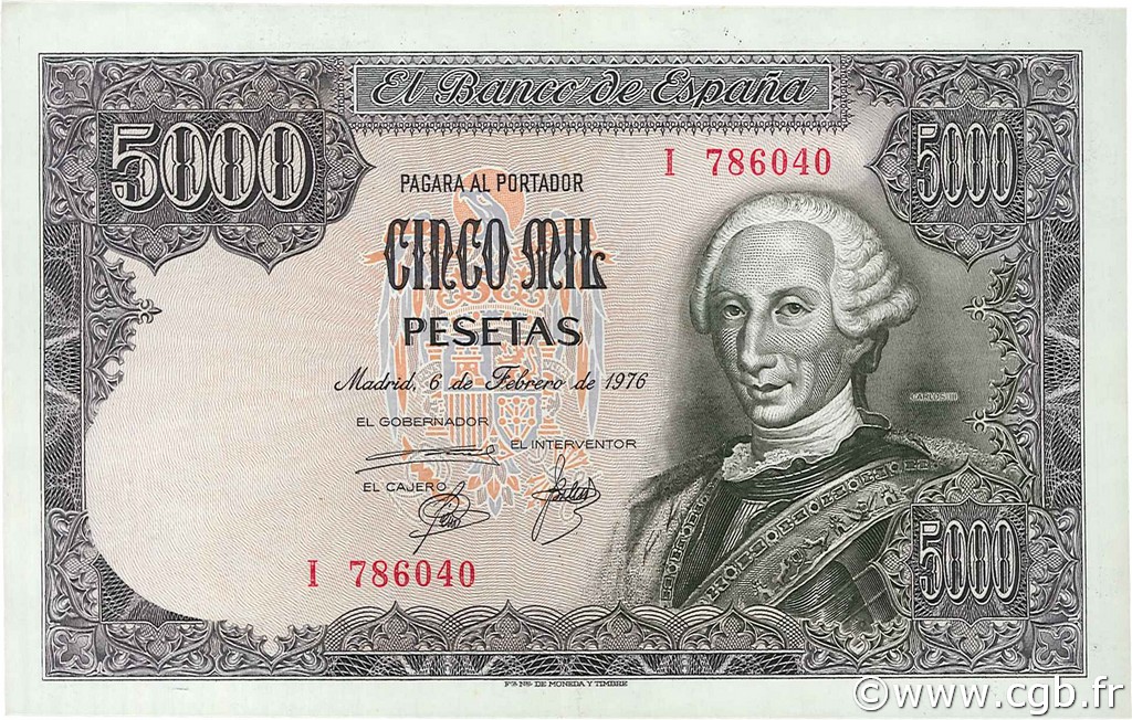 5000 Pesetas SPANIEN  1976 P.155 VZ+