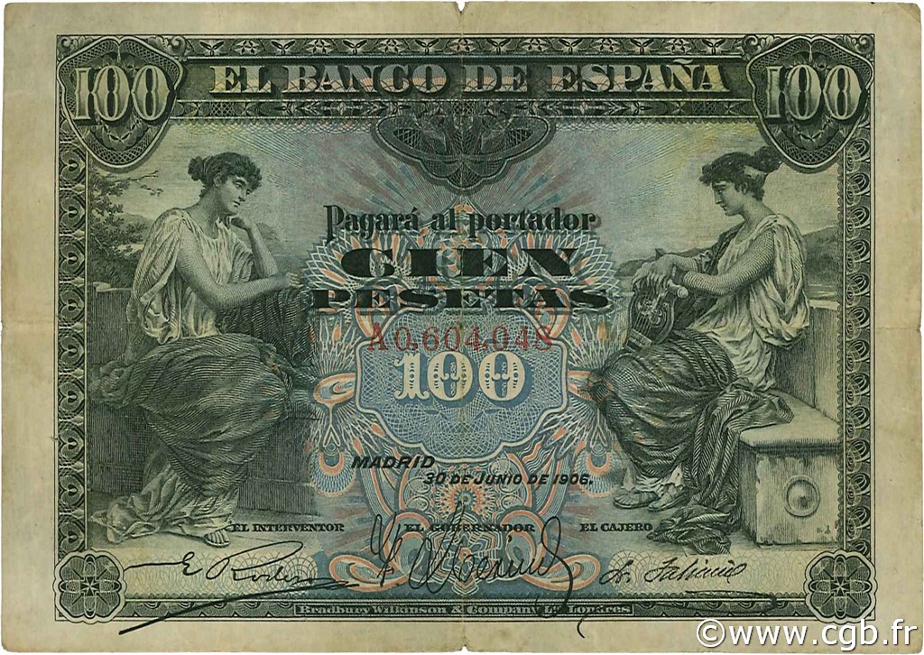 100 Pesetas SPAIN  1906 P.059a F-