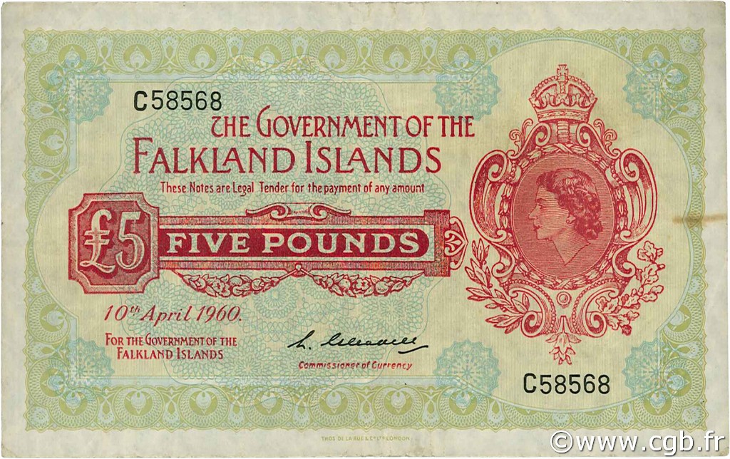 5 Pounds FALKLAND ISLANDS  1960 P.09a VF