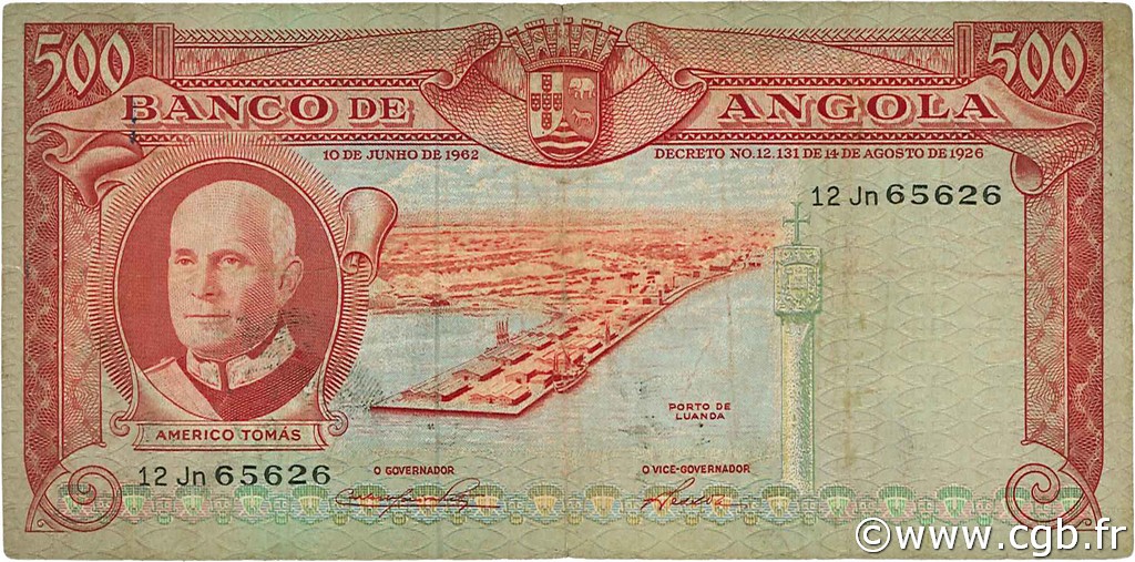500 Escudos ANGOLA  1962 P.095 MB