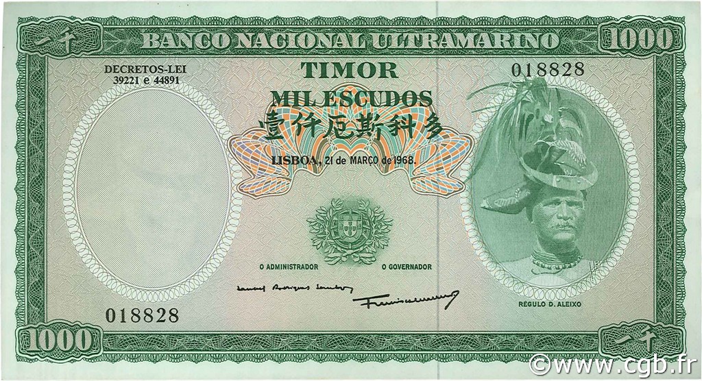1000 Escudos TIMOR  1968 P.30a SPL+