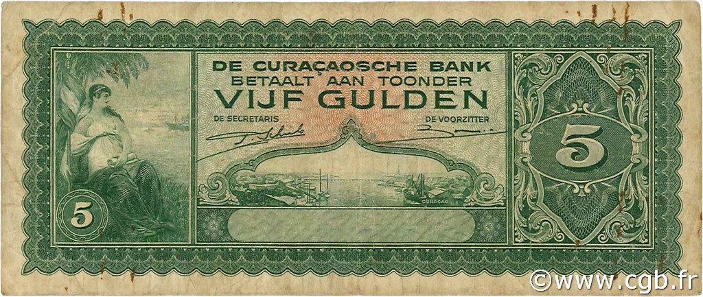 5 Gulden CURACAO  1943 P.25 MB