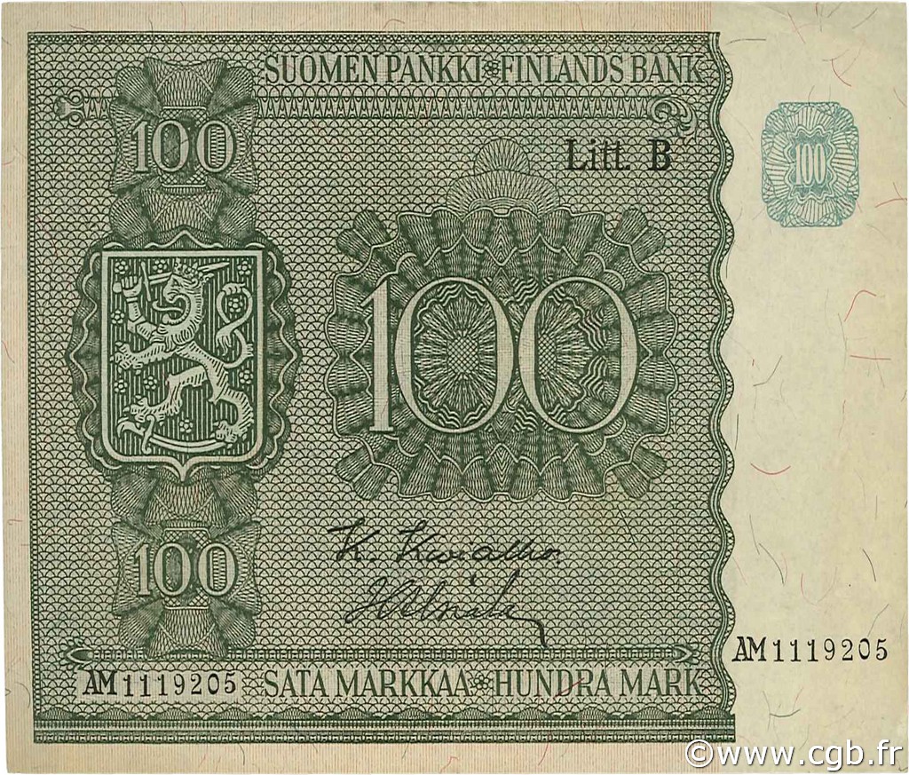 100 Markkaa FINNLAND  1945 P.088 VZ