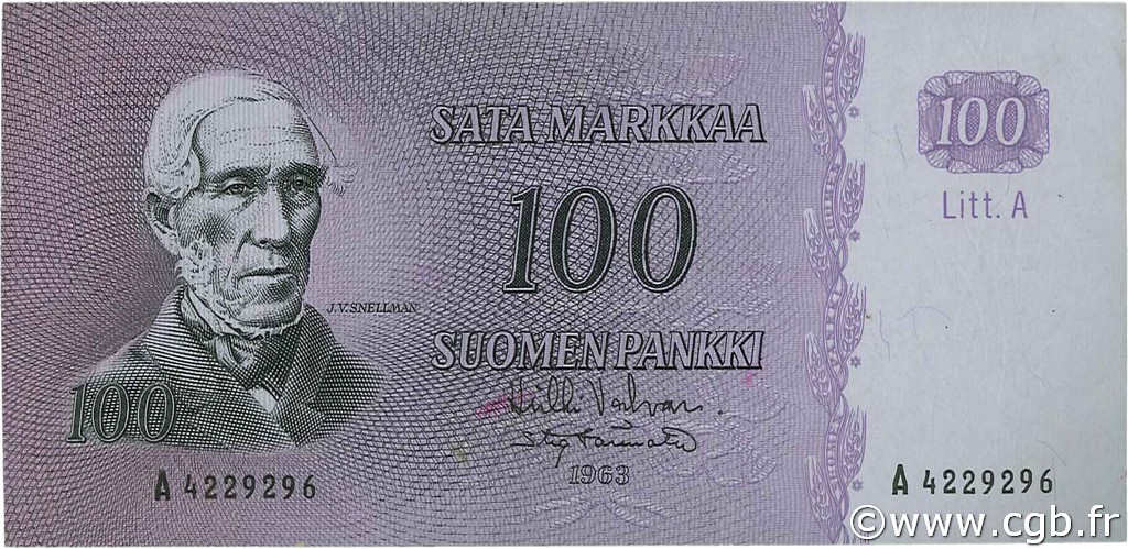 100 Markkaa FINLANDIA  1963 P.106a SPL+