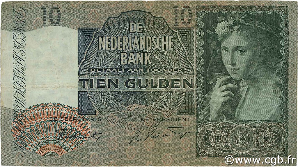 10 Gulden PAíSES BAJOS  1942 P.056b BC+