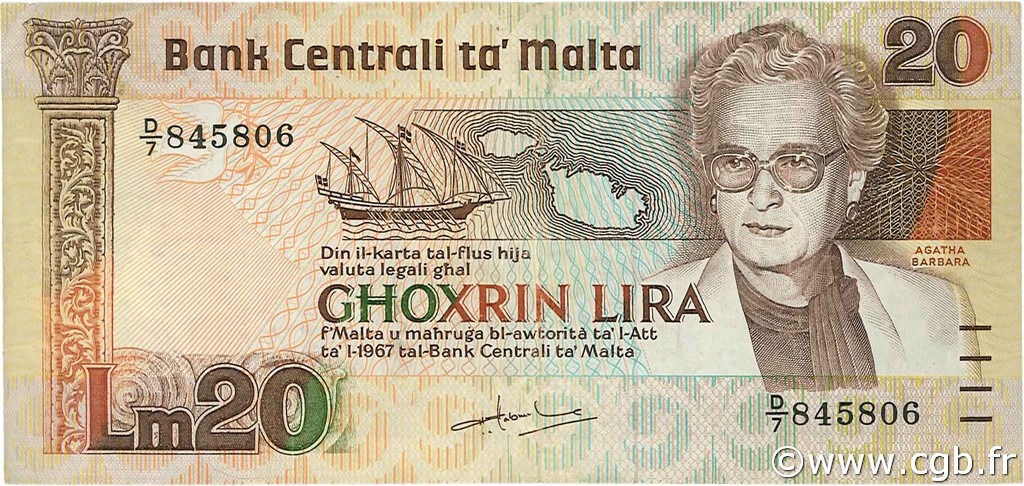 20 Lira MALTE  1986 P.40 TTB