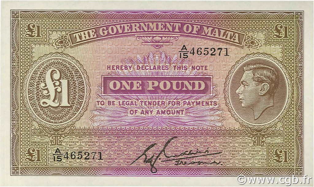 1 Pound MALTE  1940 P.20b NEUF