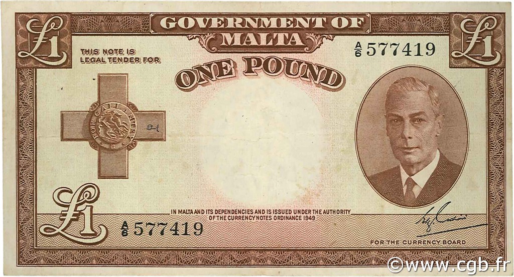 1 Pound MALTE  1951 P.22a MBC