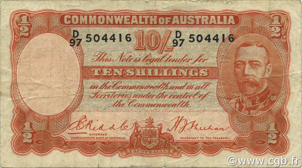 10 Shillings AUSTRALIA  1936 P.21 F