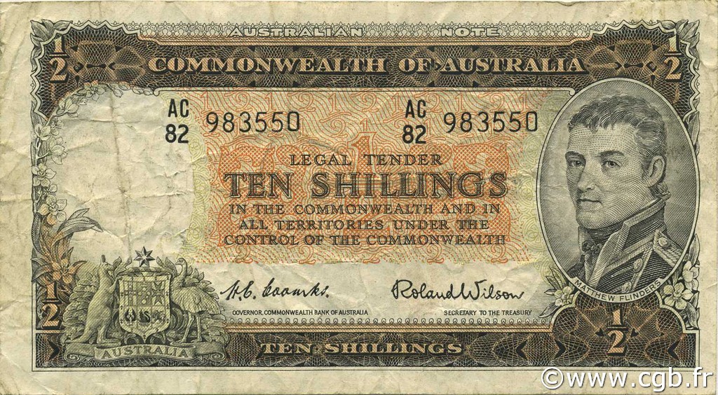 10 Shillings AUSTRALIA  1954 P.29 BC