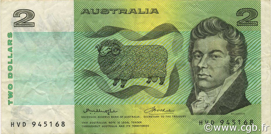 2 Dollars AUSTRALIA  1976 P.43b3 MBC+