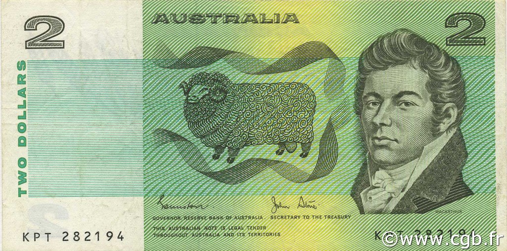 2 Dollars AUSTRALIA  1983 P.43d MBC+