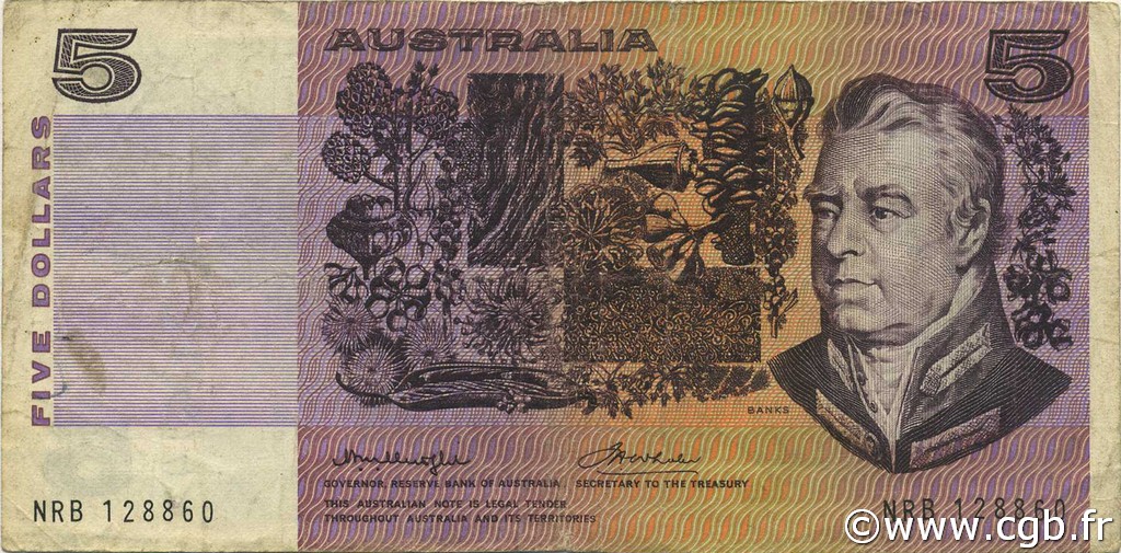 5 Dollars AUSTRALIA  1974 P.44b1 q.BB