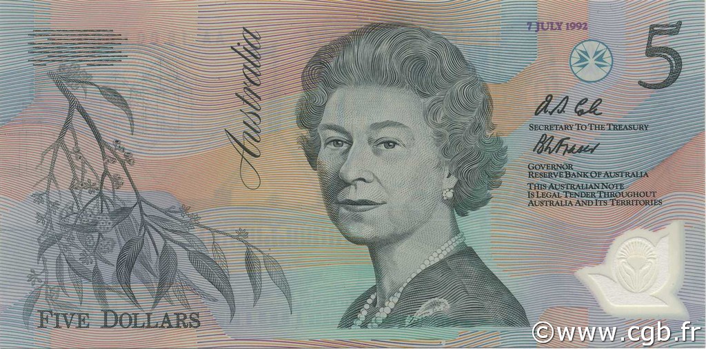 5 Dollars AUSTRALIA  1992 P.50avar UNC