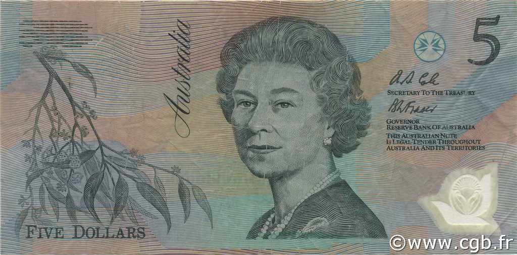5 Dollars AUSTRALIA  1992 P.50a F+