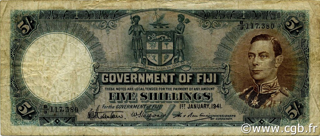 5 Shillings FIDJI  1941 P.037d TB