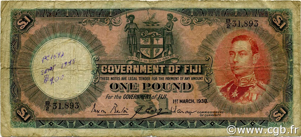1 Pound FIJI  1938 P.039b VG