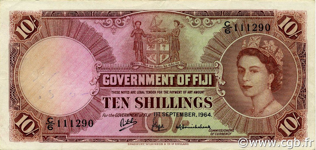 10 Shillings FIJI  1964 P.052d VF