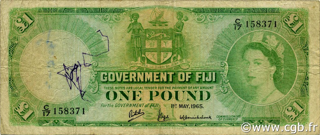 1 Pound FIJI  1965 P.053g G
