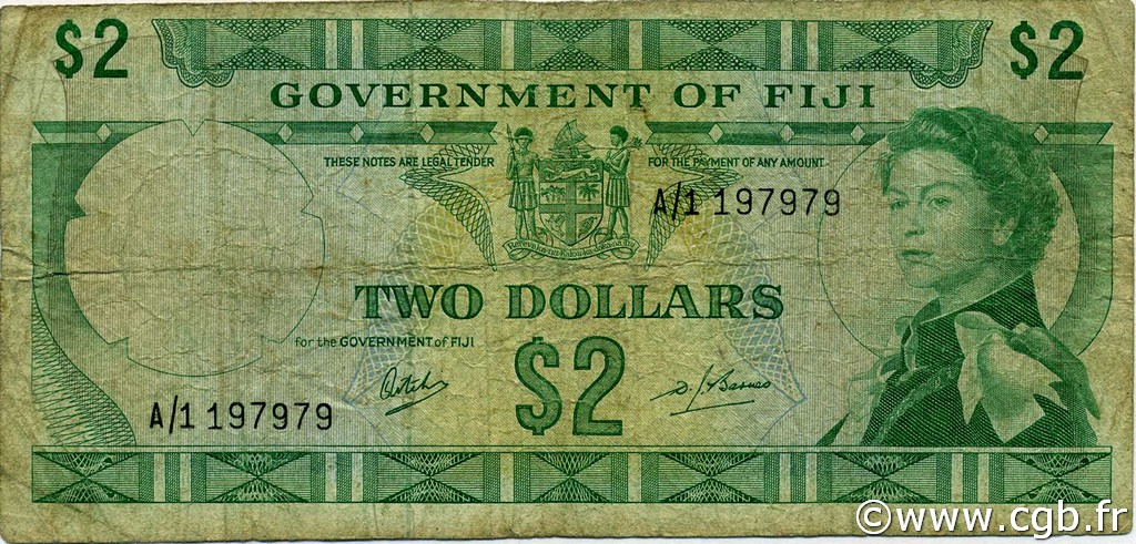 2 Dollars FIJI  1969 P.060a VG