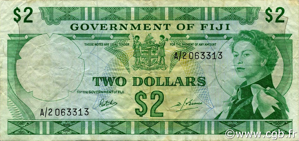 2 Dollars FIJI  1969 P.060a VF