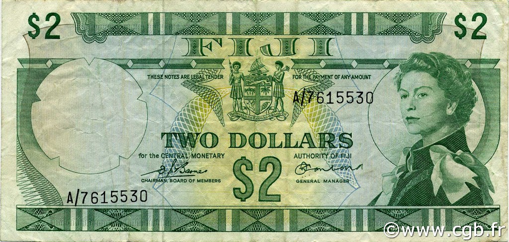 2 Dollars FIDJI  1974 P.072b TTB