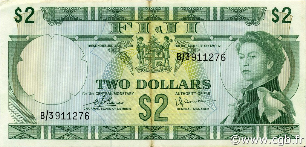 2 Dollars FIJI  1974 P.072c VF+