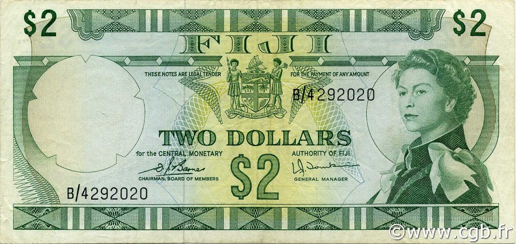 2 Dollars FIJI  1974 P.072c XF-