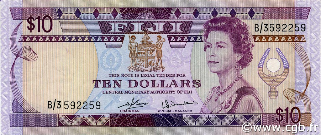 10 Dollars FIJI  1980 P.079a XF - AU