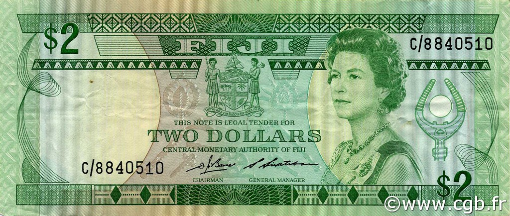 2 Dollars FIJI  1983 P.082a VF+