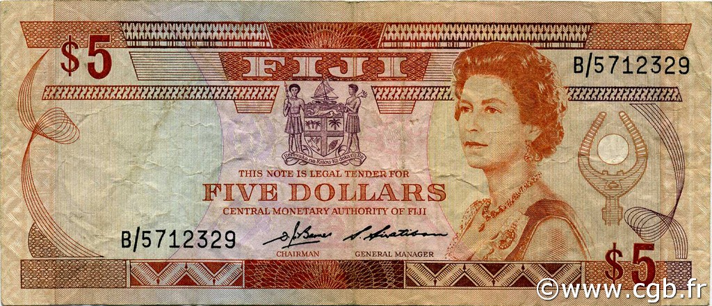 5 Dollars FIJI  1983 P.083a VF