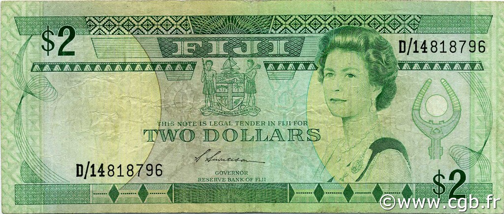 2 Dollars FIJI  1988 P.087a VF-