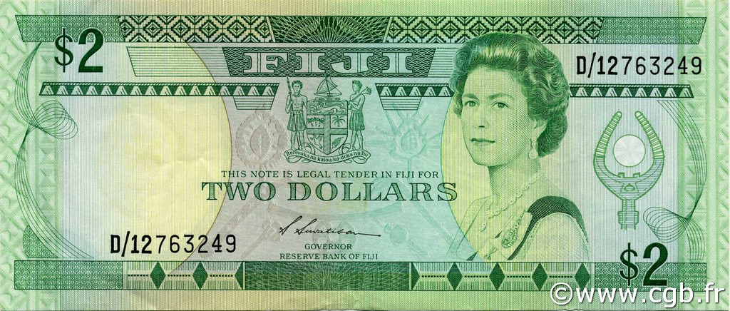 2 Dollars FIJI  1988 P.087a XF