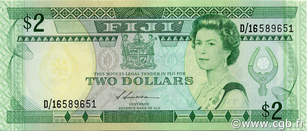 2 Dollars FIJI  1988 P.087a UNC