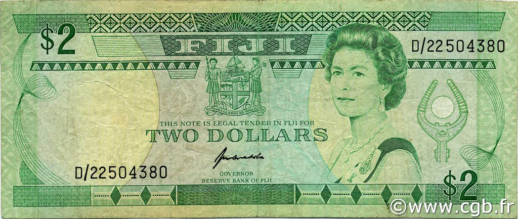 2 Dollars FIDJI  1995 P.090a TB