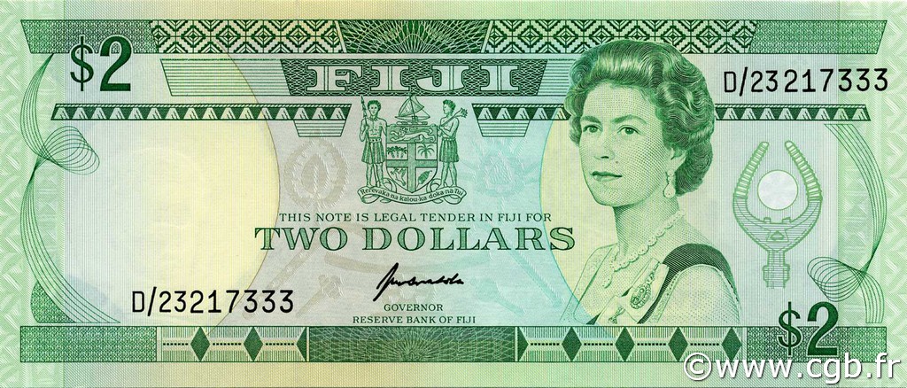 2 Dollars FIJI  1995 P.090a UNC-