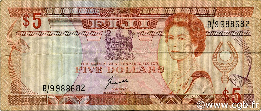 5 Dollars FIDJI  1991 P.091a TB