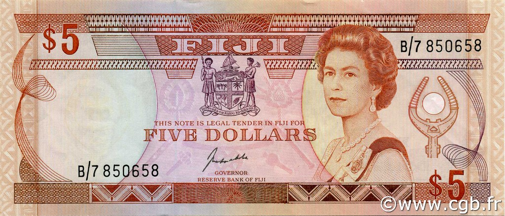 5 Dollars FIJI  1991 P.091a XF+