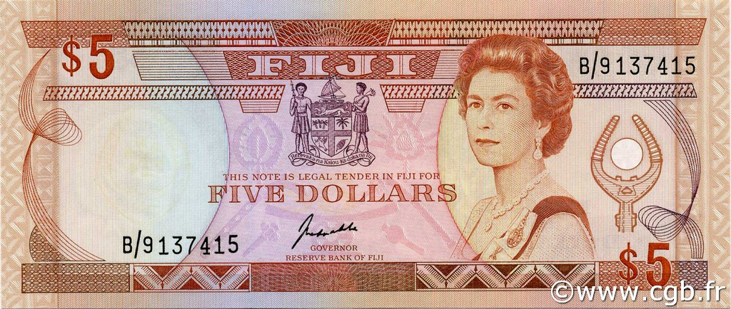 5 Dollars FIJI  1991 P.091a UNC