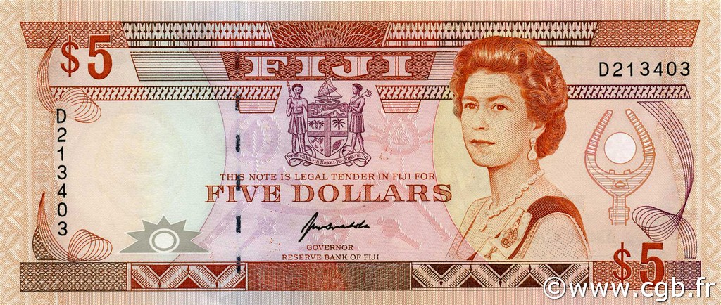 5 Dollars FIJI  1992 P.093a UNC