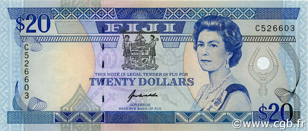 20 Dollars FIJI  1992 P.095a UNC