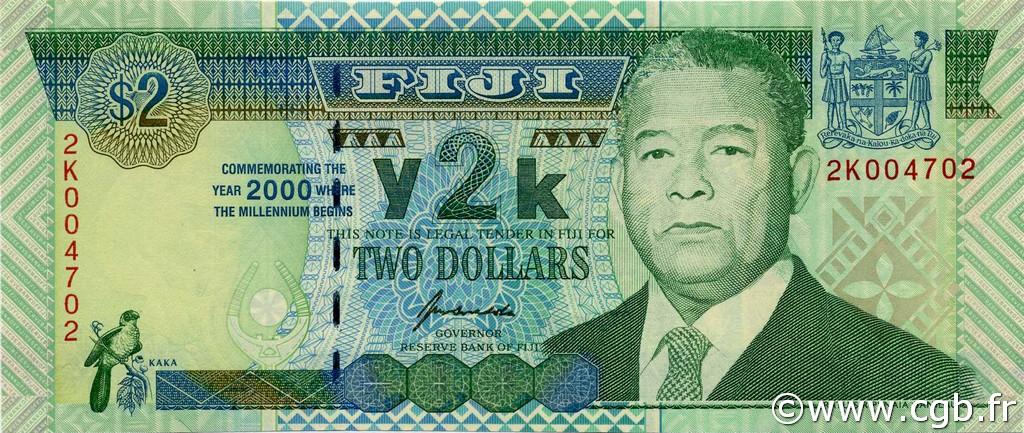 2 Dollars Commémoratif FIYI  2000 P.102a FDC