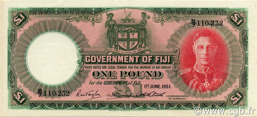 1 Pound FIDSCHIINSELN  1951 P.040f VZ to fST