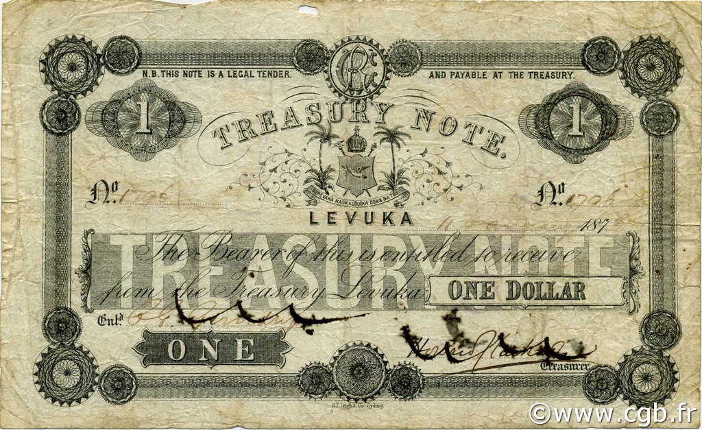 1 Dollar FIJI  1873 P.014b F+
