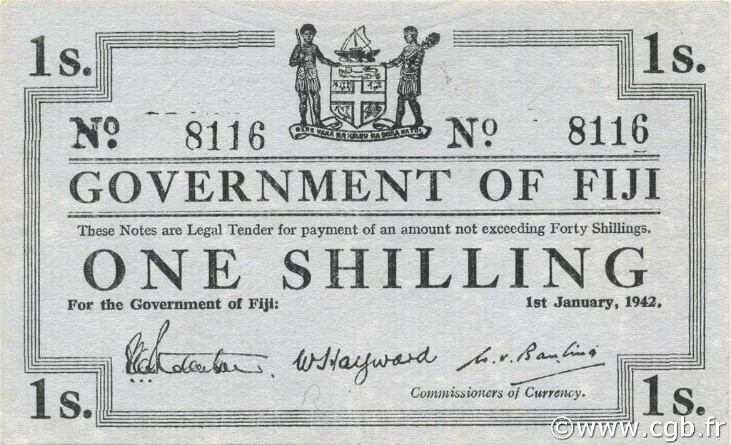 1 Shilling FIYI  1942 P.048a EBC+