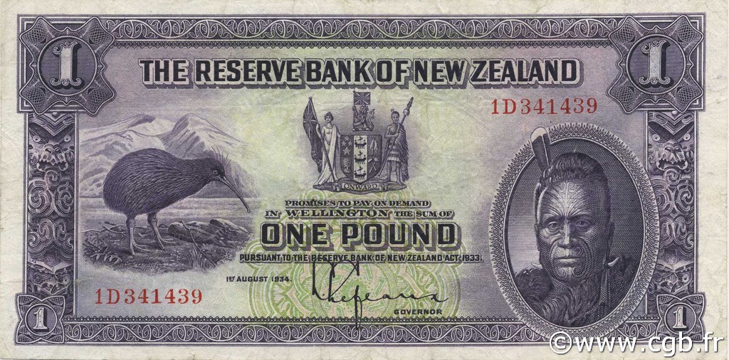 1 Pound NEW ZEALAND  1934 P.155 VF+