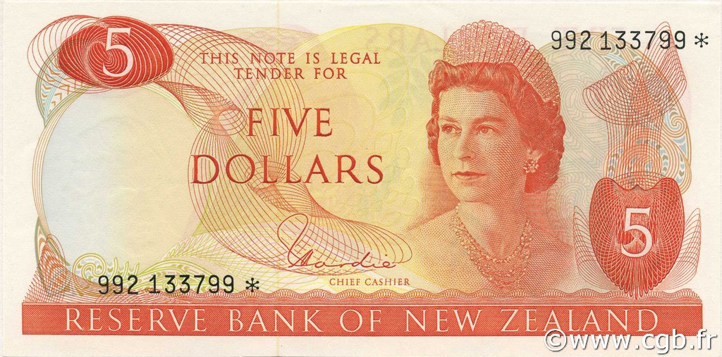 5 Dollars Remplacement NEW ZEALAND  1977 P.165d* UNC